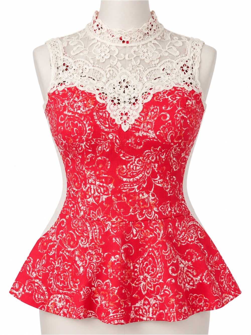 NWT Lace Yoke Red Peplum Tank Top